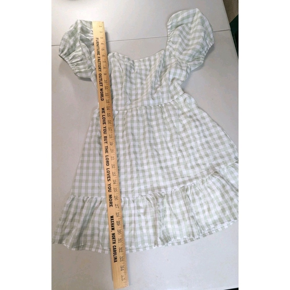 Lily Rose Sage Green Gingham Puff Sleeve Tie-Back Dress – Women's XS - Picture 5 of 16